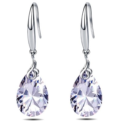 Paaaawaters 925 Sterling Silver 9x13mm Pear Shape Cubic Zirconia Drop Earrings for Women