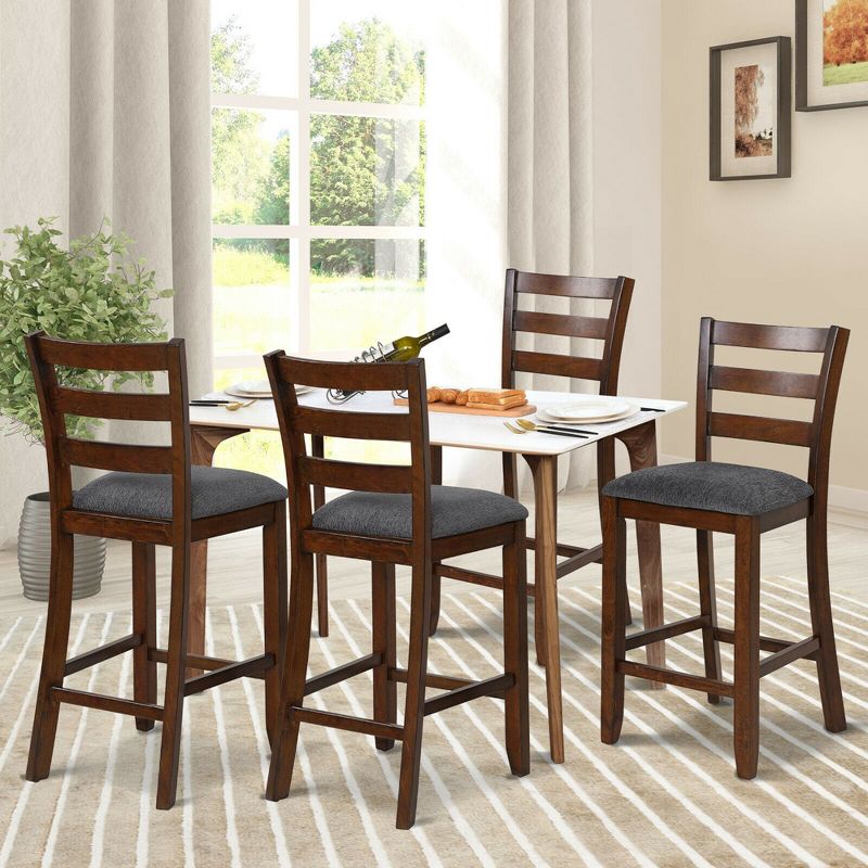 Costway Set of 4 Barstools Counter Height Chairs w/Fabric Seat & Rubber Wood Legs, 2 of 11