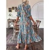 Women's V Neck Short Sleeve Floral Print Dress with Ruffle Hem and Tie Detail - 4 of 4