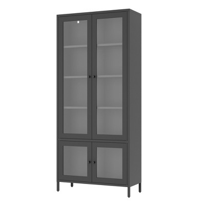 VYNXARIA Large Metal Storage Cabinet Display Cabinet with 4 Glass Doors 5 Shelves Side Cabinet Bookcase Freestanding Cabinet