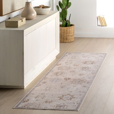 Vivica Beige Geometric Synthetic Washable Runner Rug, 2' 6" x 8'