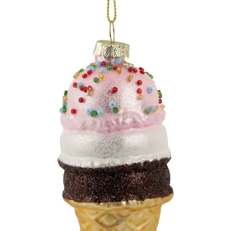 Northlight 5" Neapolitan Ice Cream Cone Glittered Glass Christmas Hanging Ornament, 4 of 6