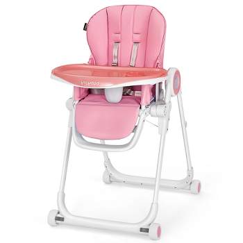 Babyjoy Baby High Chair Foldable Feeding Chair w/ 4 Lockable Wheels Pink\Black\Colorful\Green