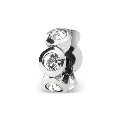 Black Bow Jewelry Sterling Silver April Crystal Birthstone, 6-Stone Bead Charm