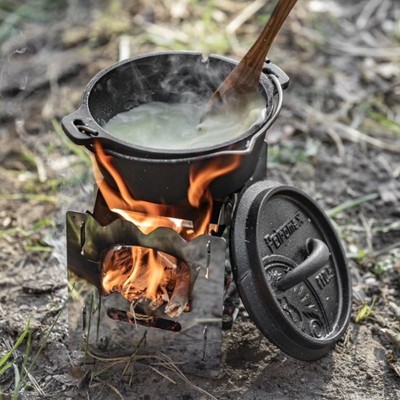 Petromax Small Hobo Backpack Stove, Stainless Steel Easy Assembly Cookstove for Camping and Backpacking, 5.5" x 5" x 4.9" with Ripstop Fabric Pouch
