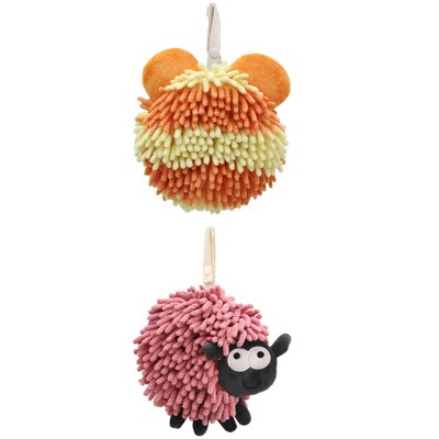 REGALWOVEN 2 Packs Chenille Fuzzy Ball Bathroom Sheep Shape Absorbent Fast Drying Hand Towels 7" x 7"