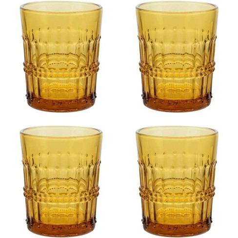 Amber Floral Embossed Drinking Glasses - Set of 4