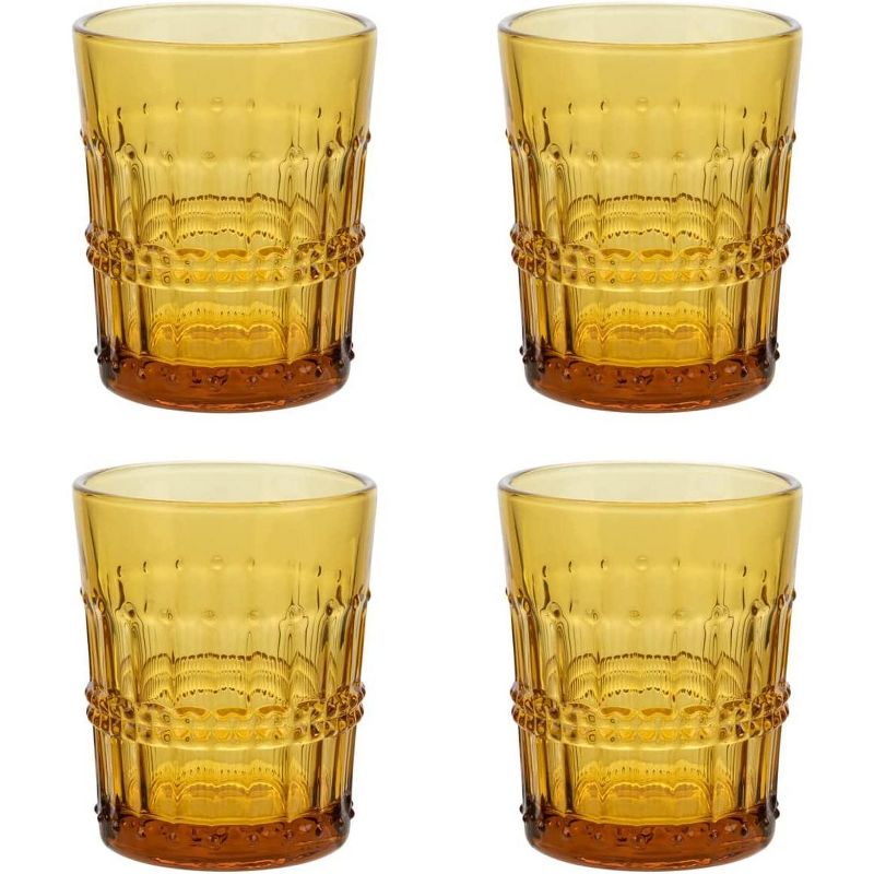 American Atelier Vintage Old Fashion 10 oz. Whiskey Glasses, Romantic Water Tumblers, Barware Glasses for Cocktails, Embossed Beaded Glasses, Set of 4, 1 of 6