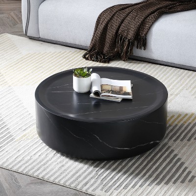 Marble Fiberglass Coffee Table,Modern Design, Sturdy Construction, Large Storage Space,Modern Drum Coffee Table for Small Space-Cuddlewood