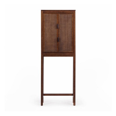 Teamson Home Hatteras Over the Toilet Cabinet with Rattan Inlay Doors and Sturdy Shelves