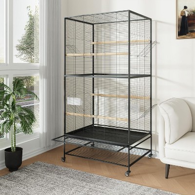 66 Inch Large Bird Cage, Bird Cage with Rolling Storage Stands, Feed Bowls, Wide Tall Parrot Cage for Parakeets, Conures, Cockatiel, Cockatoo