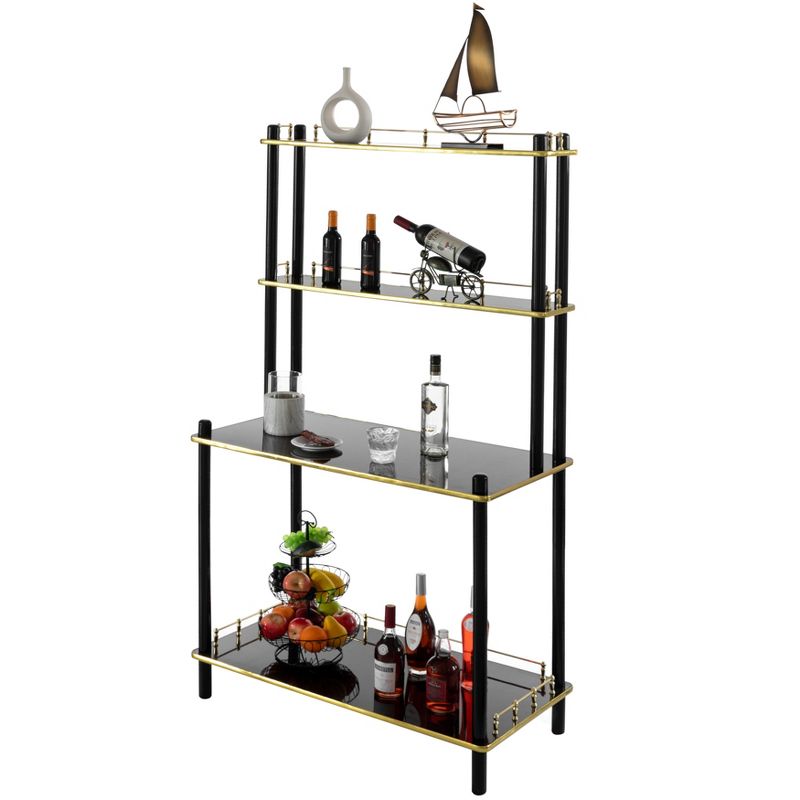 Fabulaxe Modern Display Wooden Console Bar Serving Table with 4 Tiered Open Shelves, for Bartender, Kitchen or Wine Caller Room and Wine Bar Table, 1 of 8