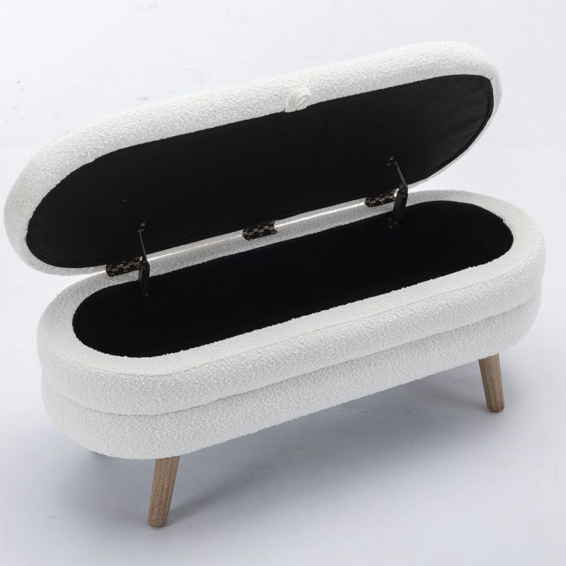 Boucle Storage Bedroom Bench,Indoor Oval Storage Bench with Solid Wood Legs-Maison Boucle, 5 of 10