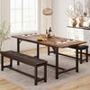 3PCS Dining Table Set, 4-6 Person Space-Saving Kitchen Table with 2 Padded Benches, Wood Dining Room Dinette Set with Metal Frame for Dining room - 3 of 4