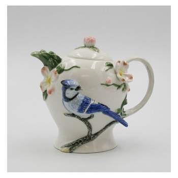 Kevins Gift Shoppe Hand Painted Ceramic Blue Jay Bird Teapot