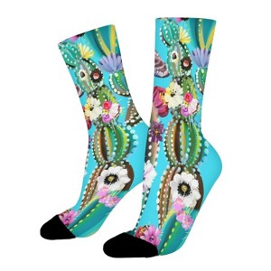 Blooming Cactus Women Printed Crew Socks Funny Funky Socks Soft Polyester Novelty Gifts for Artists Men - 1 of 1