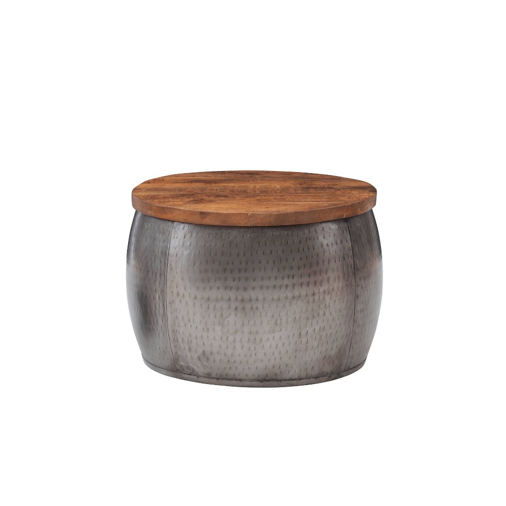 Photos - Pouffe / Bench Small Beaton Boho Hammered Drum Side Table with Storage in Pewter Solid Wo