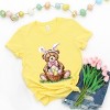 Teddy Bear Easter Basket Watercolor - Women's Short Sleeve Graphic T-Shirt - 3 of 4
