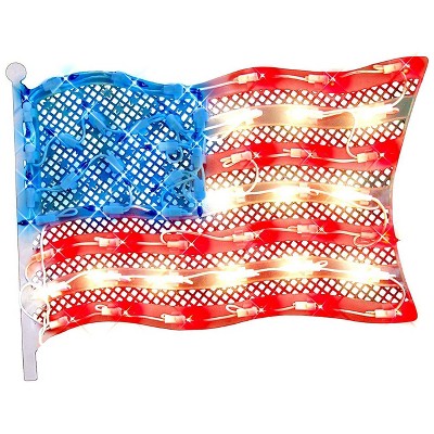 Impact Innovations 14.5" Red and Blue Lighted Patriotic Fourth of July American Flag Window Silhouette Decoration