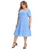 Women's Plus Size Lantern Sleeve Casual Ruffle Hem Loose Swing V Neck Tunic Mini Dress - 4 of 4