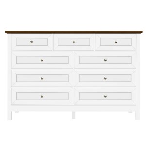 Wood Rustic 9-Drawer Storage Dresser with Silver Handles White Bedroom Cabinet - 1 of 4