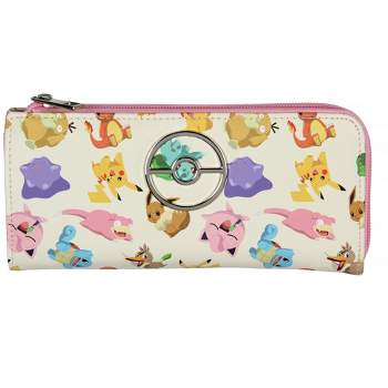 Pokemon Allover Character Zip Around Closure Faux Leather Wallet For Women White