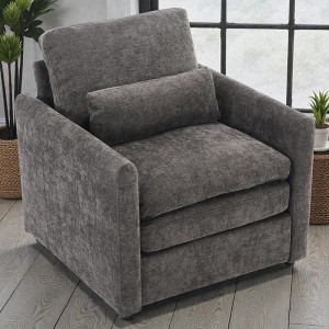 Mshliw Upholstered Armchair with Double-Layer Cushion, Chenille Fabric, Single Sofa, Deep Seating, Ergonomic Armrests and Lumbar Pillow for Living - 1 of 4