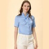 Allegra K Women's Work Tie Neck Short Sleeve Satin Elegant Button Down Shirt - 2 of 4