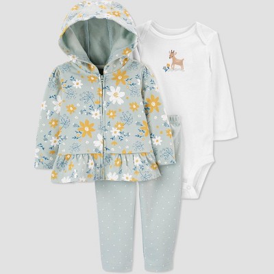 Image of Baby Girls' Floral Cotton Top & Bottom Set - Just One You® made by carter's Sage Green 12M