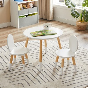 VECELO 3-Piece Kids Table and Chairs Set, Wooden Children Activity Furniture for Playroom or Classroom, White - 1 of 4