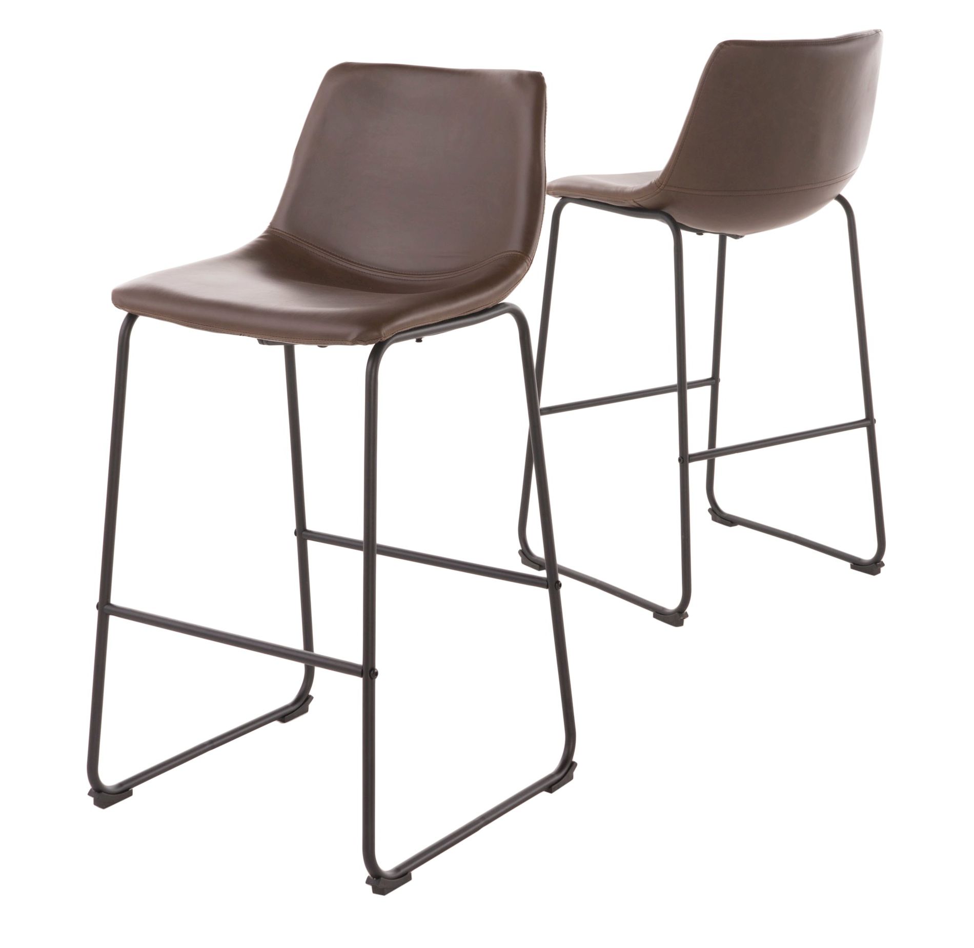 Christopher Knight Home Set of 2 30" Cedric Faux Leather Barstool Vintage Brown: Upholstered Low Back, Steel Legs