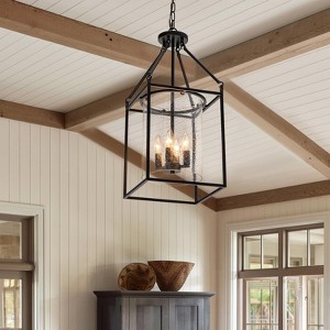 LLHZSY Farmhouse Dimmable Lantern Glass Drum Chandelier for Kitchen Island Foyer - W 11 3/5" - 1 of 4