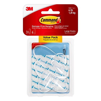 Command Large Sized Decorative Hooks with Strips Value Clear