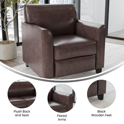 Elegant Brown LeatherSoft Fixed-Arm Chair with Wooden Frame