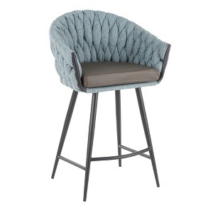 Fixed-Height Braided Fabric and Faux Leather Contemporary Counter Stool with Padded Bucket Seat and Built-In Footrest for Bar or Kitchen - 1 of 4