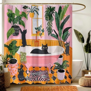 Funny Cat Shower Curtain Boho Cute Fun Black Cats Matisse Shower Curtains for Bathroom Curtain Decor 70.8x70.8 Inch - 1 of 1