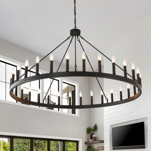 BAOURE 53 Inch Large Black Wagon Wheel Chandelier, 20-Light Farmhouse Rustic Pendant Lights, Round Light Fixtures for Outdoor Porch High Ceiling - 1 of 4