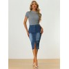 Allegra K Women's Slit Elastic High Waist Below Knee Length Stretch Bodycon Pencil Denim Skirt - 3 of 4