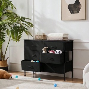 SKRAN Dresser For Bedroom,6 Storage Drawers,Fabric Closet Chests Organizer Tower Furniture With Wooden Top Metal Frame For Clothes,Guest Room,Black - 1 of 4
