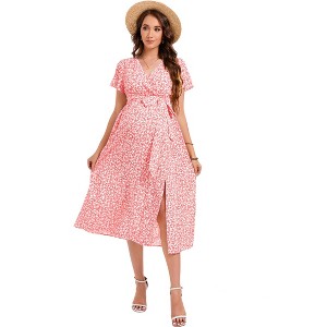 Maternity Dress  Casual Ruffle Hem Mini Dress Flowy Boho Long Dresses - 1 of 4