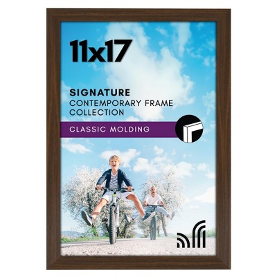 Americanflat 11x17 Walnut Picture Frame, Legal Sized Paper Display. Shatter-Resistant Glass. Hanging Hardware Included