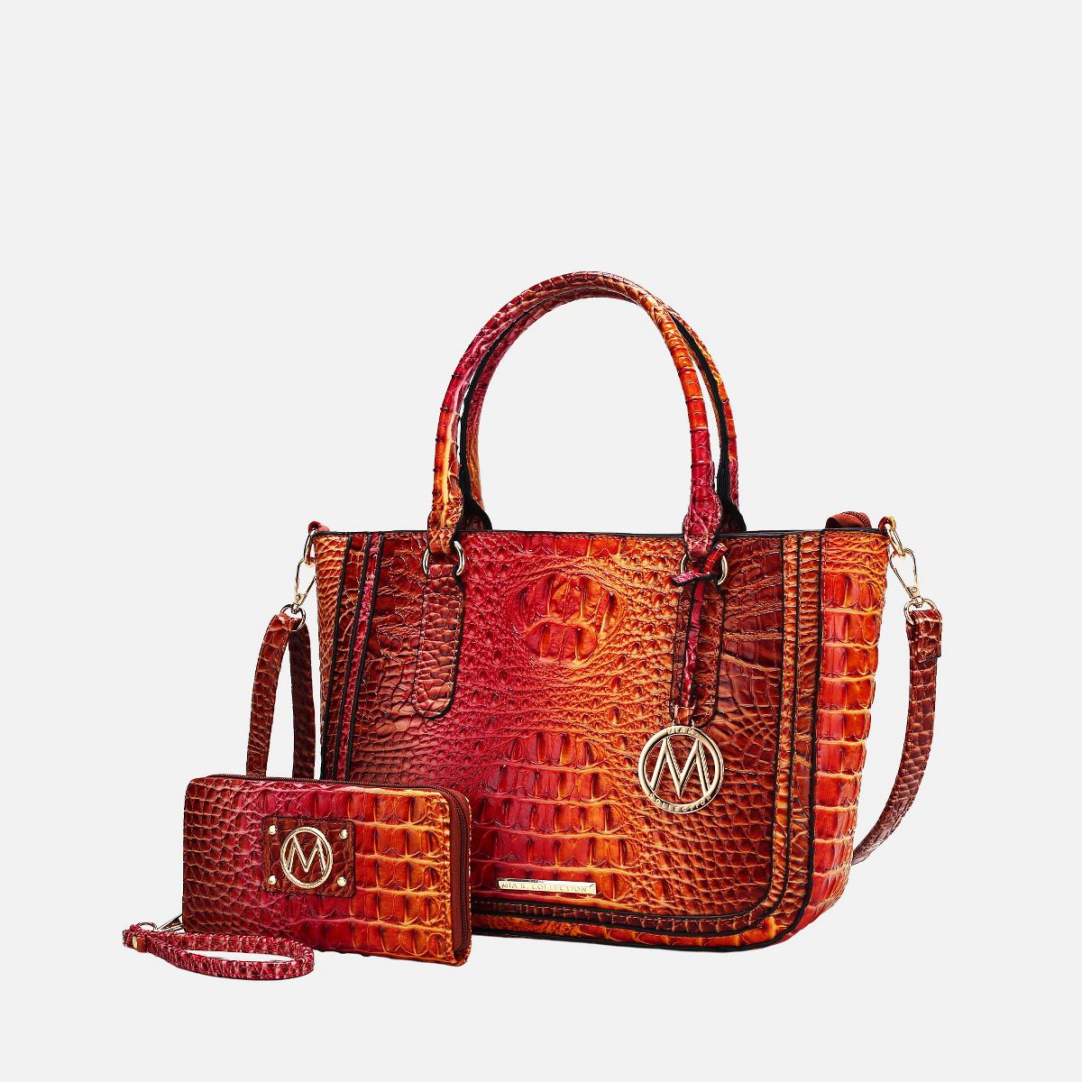 Gradient Rainbow Crocodile Embossed Satchel with Wallet, Bonnie | MKF Collection by Mia K - thumbnail 7