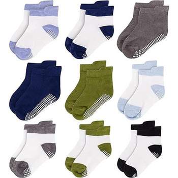 Rising Star Infant Boys Baby Socks, Non Slip Grip Ankle Socks for Baby's Ages 6-24 Months (Blue/Gray/Green)
