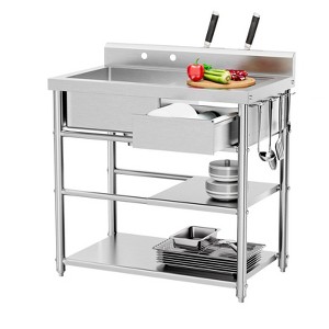 ROVSUN Utility Sink with Drawer, Stainless Steel Kitchen Sink,Pegboard & Hanging Hook for Commercial, Indoor, Outdoor Use, 36.22 L × 21.46 W × 38.78 H - 1 of 4