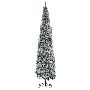 Dexmalle 9' Tall Unlit Snow-Flocked Slim Artificial Christmas Tree with Realistic Branches and 1014 Tips - 1 of 4