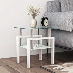 MAYEERTY Modern Tempered Glass Tea Table Coffee Table End Table, Square Table for Living Room, Transparent - 1 of 4