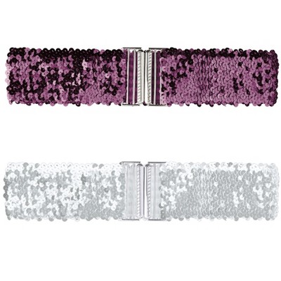 Allegra K Women's Halloween Wide Waist Belts Interlock Buckles Sequins Decor Stretchy Belts 2Pcs