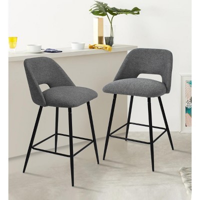 Edwin 26.5" inches Fabric Counter Height Stools,Armless Upholstered Counter Stools With Backs Set Of 2,Black Metal Frames-The Pop Home