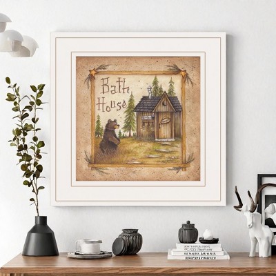 ChicFurnit Wall Art Bath House Framed Print Vintage Rustic Artwork for Living Room, Multicolor, 13"*1"*13"