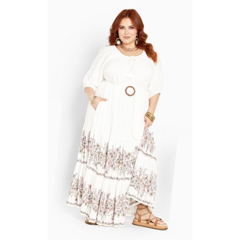 AVEOLOGY | Women's Plus Size Maxi Angel Tiered - Ivory Summer Brd - 22W/24W